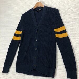 Express Women's Knit Cardigan 5 Button Blue with Yellow‎ Stripes
